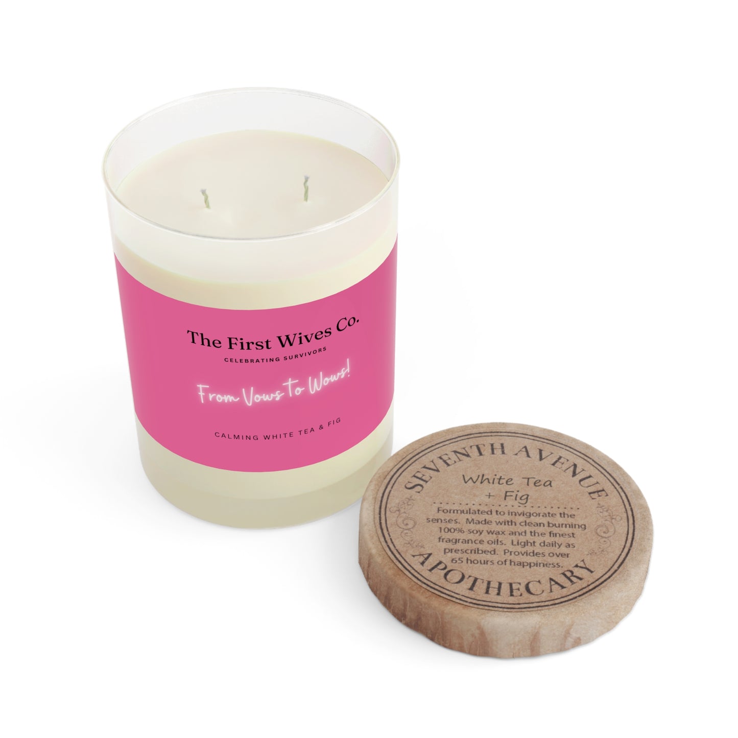 Calming White Tea and Fig Scented Candle - Full Glass, 11oz