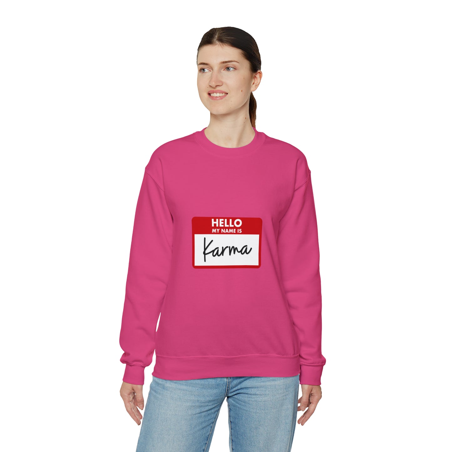Hello My Name Is Karma Heavy Blend™ Crewneck Sweatshirt