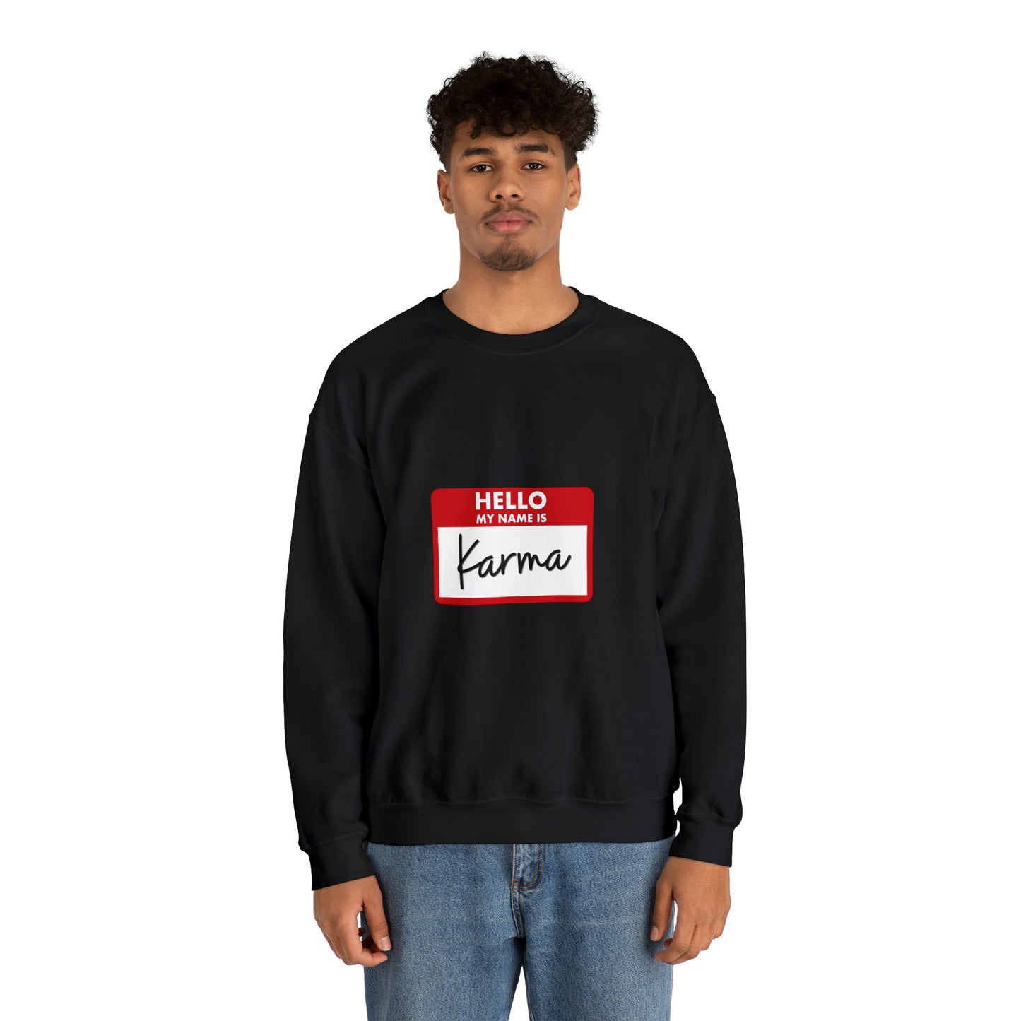 Hello My Name Is Karma Heavy Blend™ Crewneck Sweatshirt