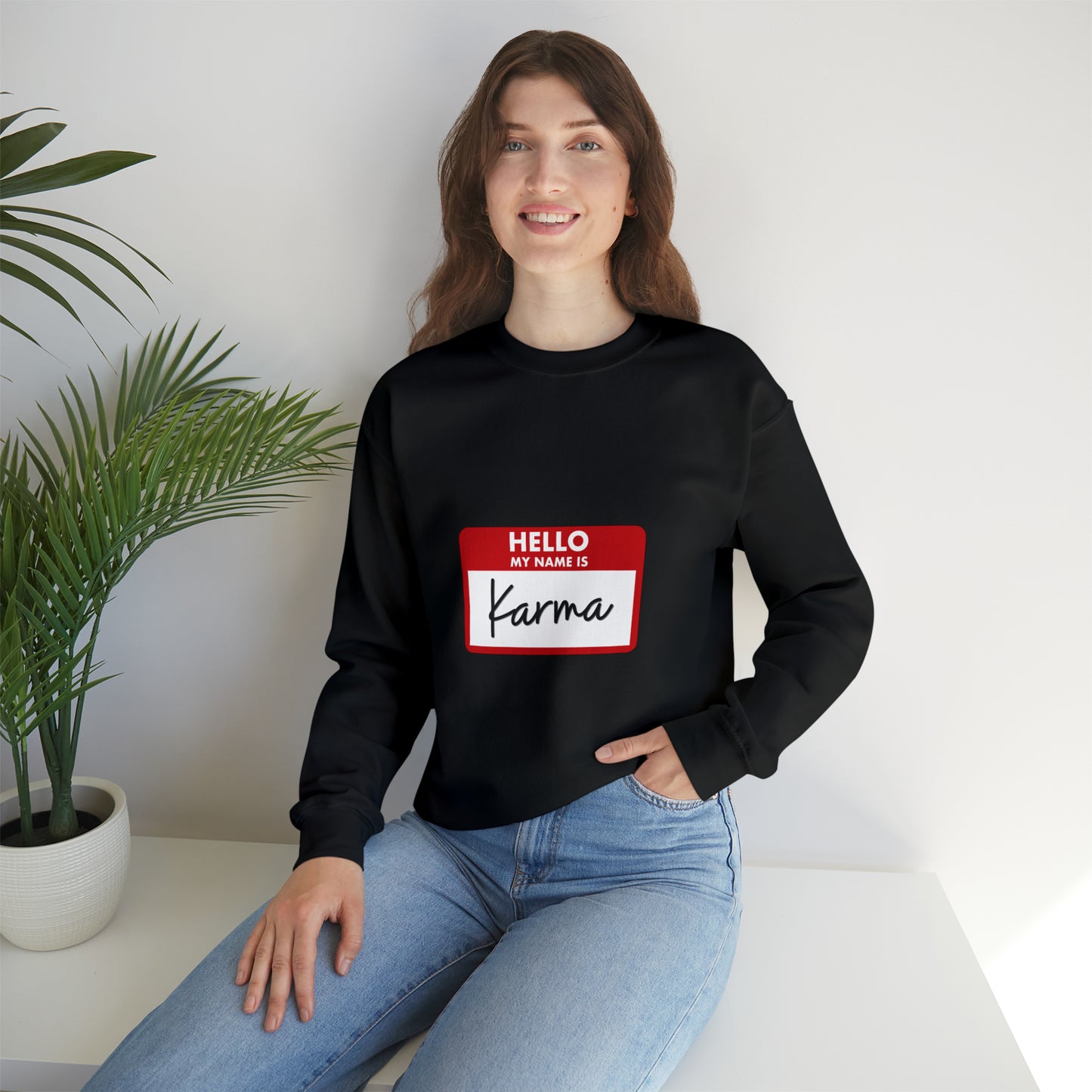 Hello My Name Is Karma Heavy Blend™ Crewneck Sweatshirt