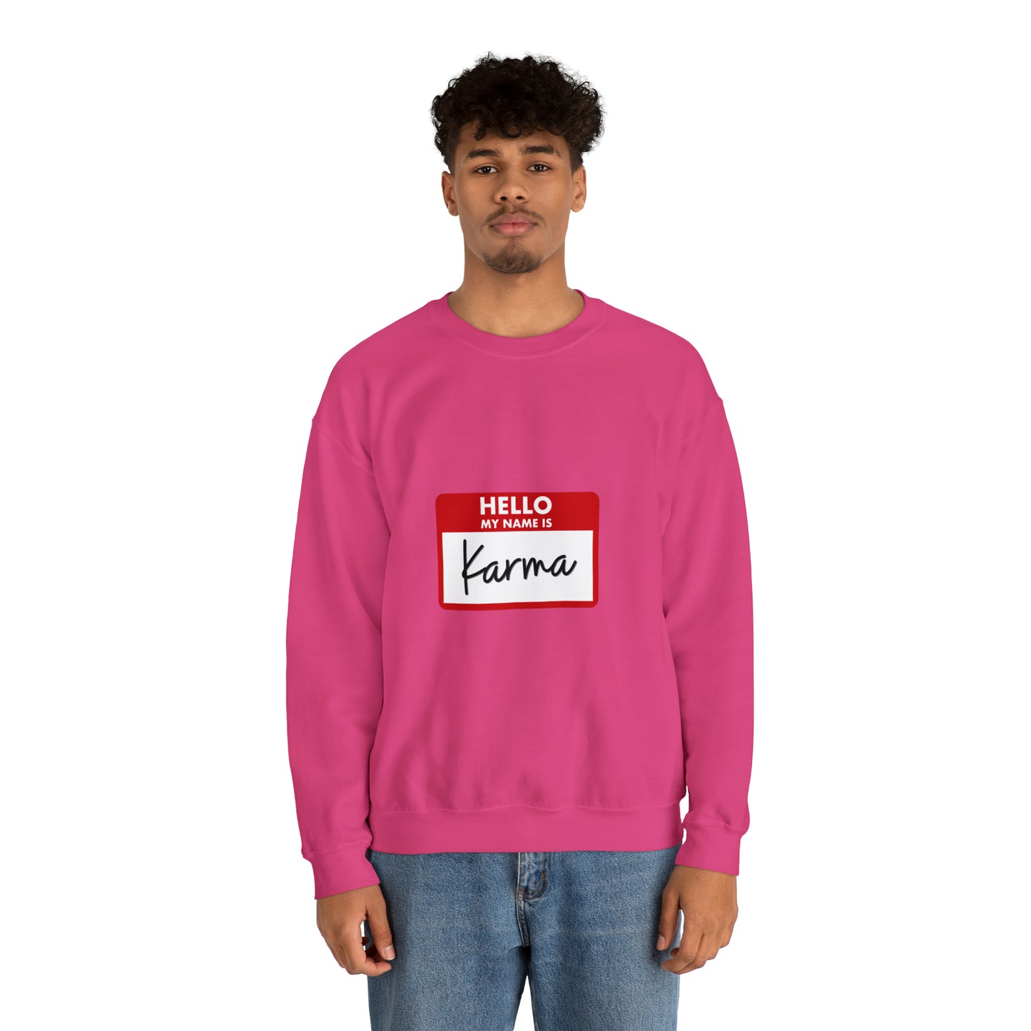 Hello My Name Is Karma Heavy Blend™ Crewneck Sweatshirt