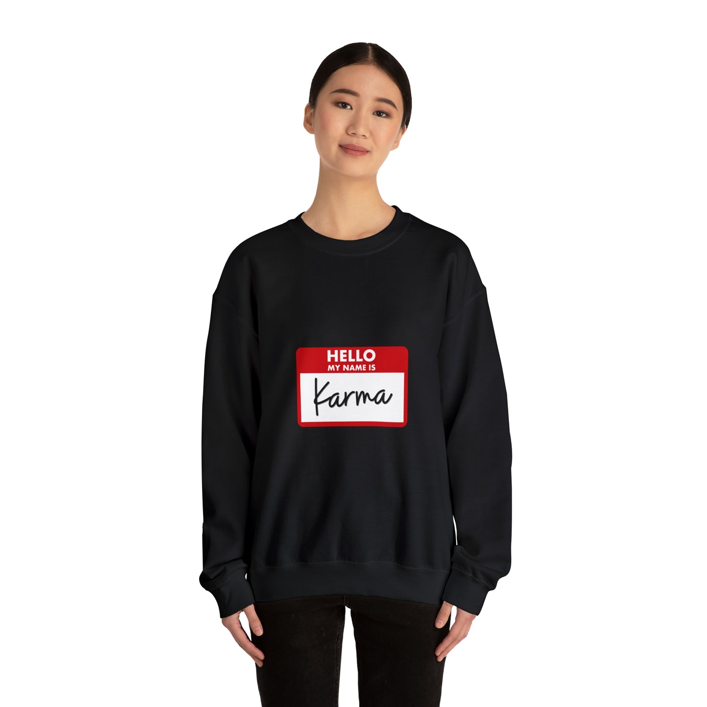 Hello My Name Is Karma Heavy Blend™ Crewneck Sweatshirt