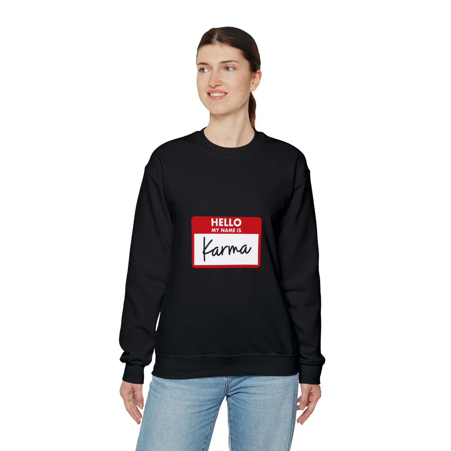 Hello My Name Is Karma Heavy Blend™ Crewneck Sweatshirt