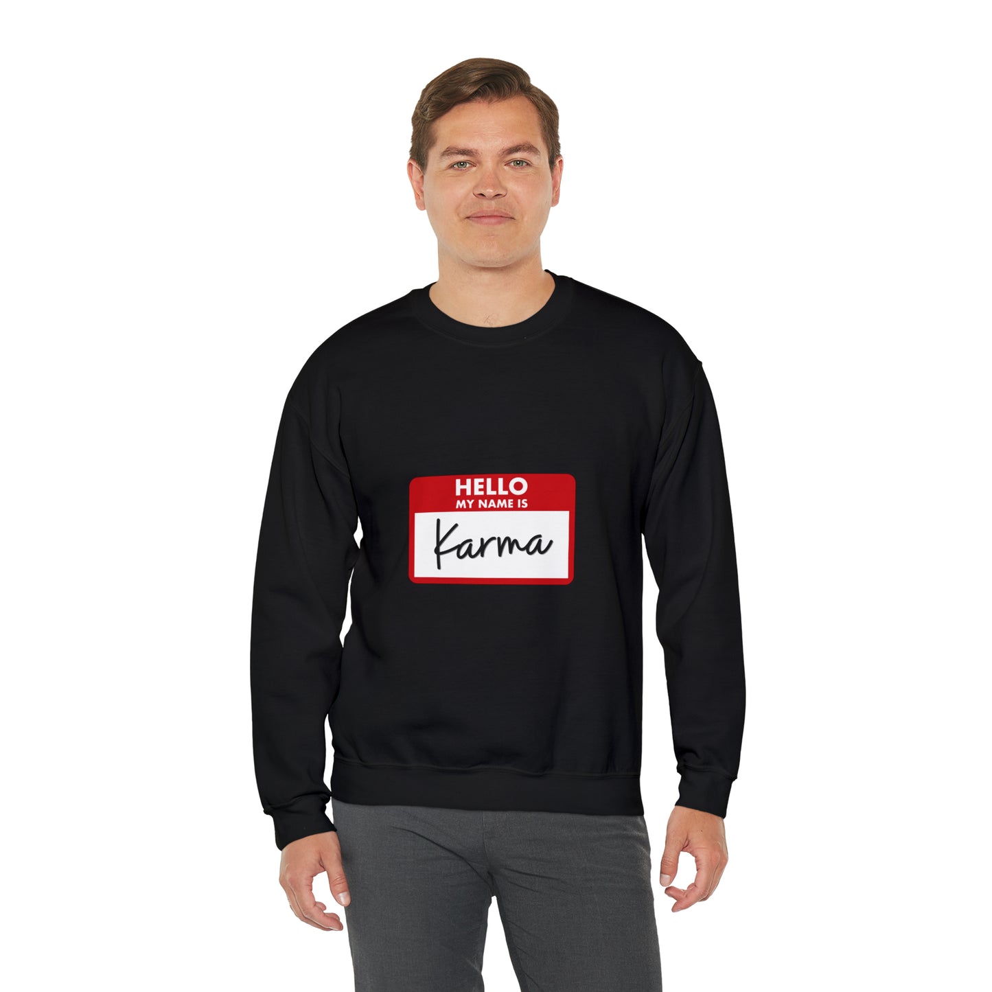 Hello My Name Is Karma Heavy Blend™ Crewneck Sweatshirt