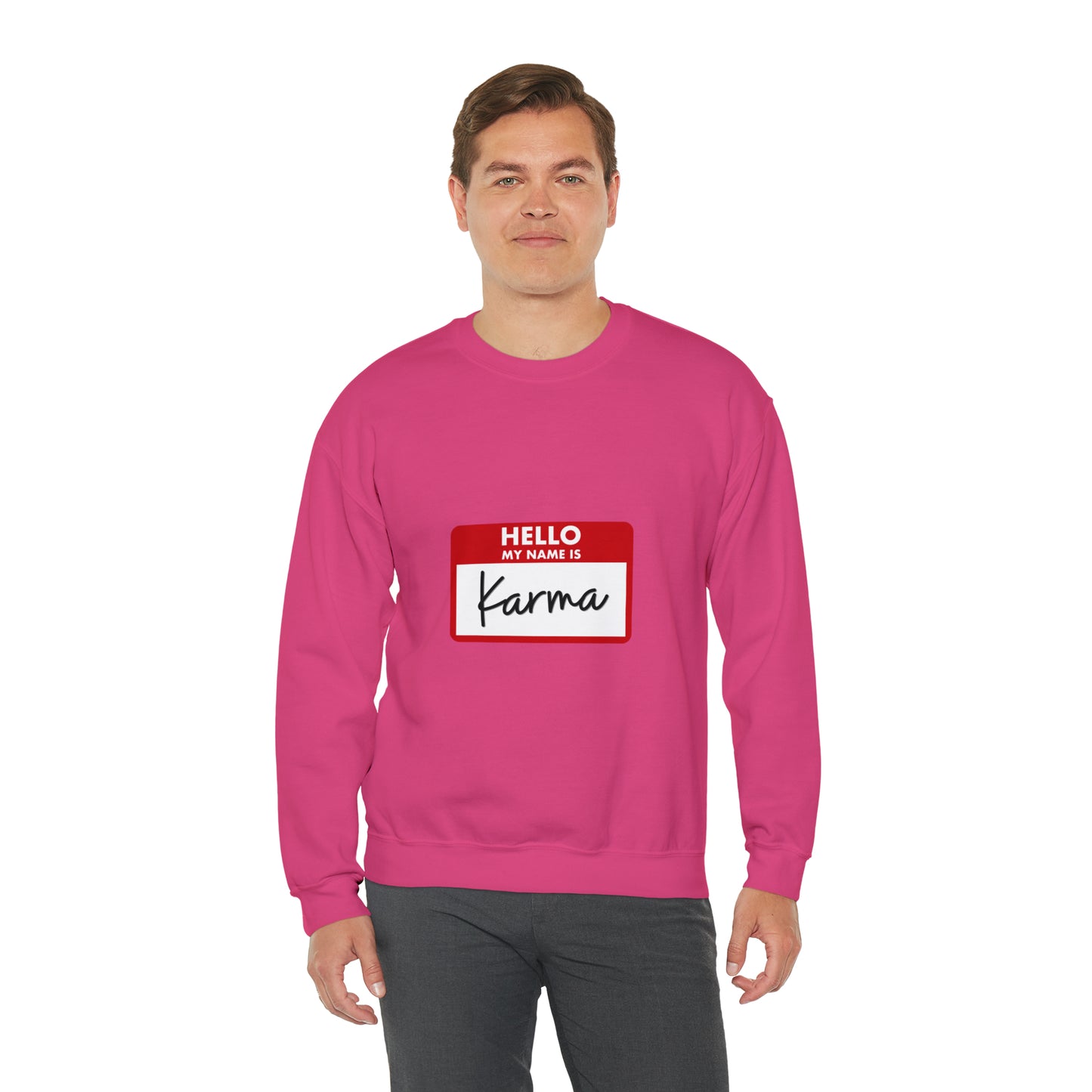 Hello My Name Is Karma Heavy Blend™ Crewneck Sweatshirt