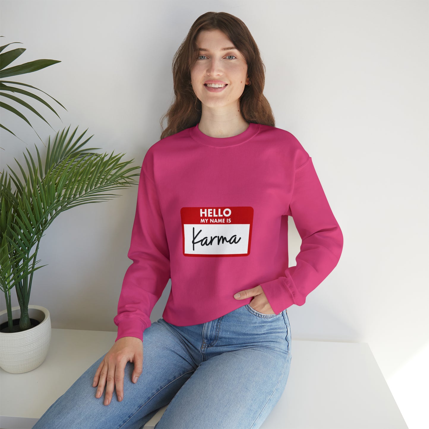 Hello My Name Is Karma Heavy Blend™ Crewneck Sweatshirt