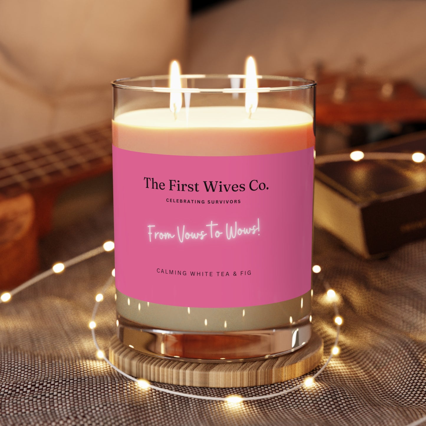 Calming White Tea and Fig Scented Candle - Full Glass, 11oz