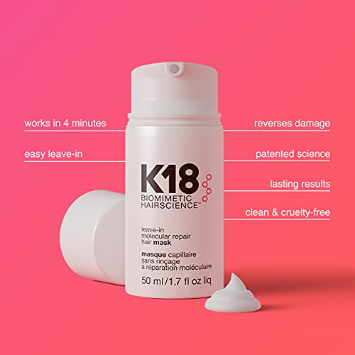 The K18 Leave-In Molecular Repair Hair Mask Treatment to Repair Damaged Hair - 4 Minutes to Reverse Damage from Bleach, Color, Chemical Services, 50 ml